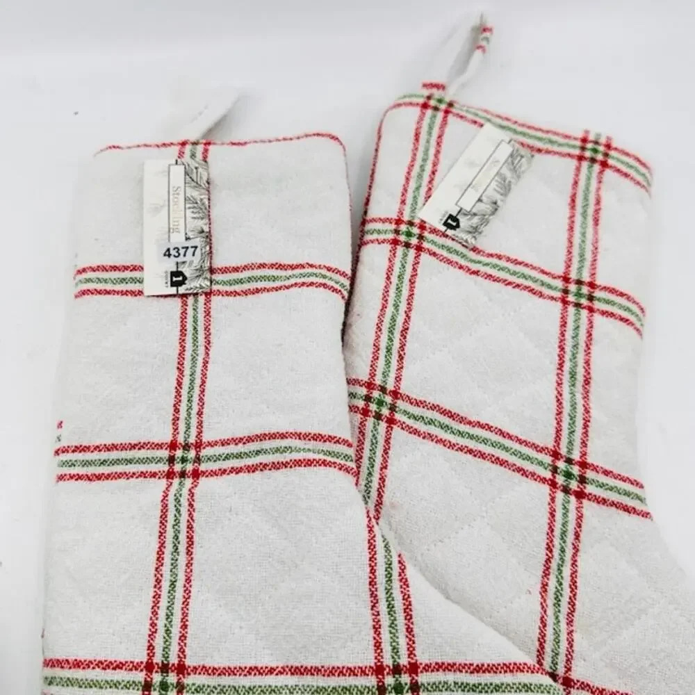NEW Set Of 2 Christmas Stocking Christmas Decor Farmhouse Rustic Red White 13” - Picture 3 of 3